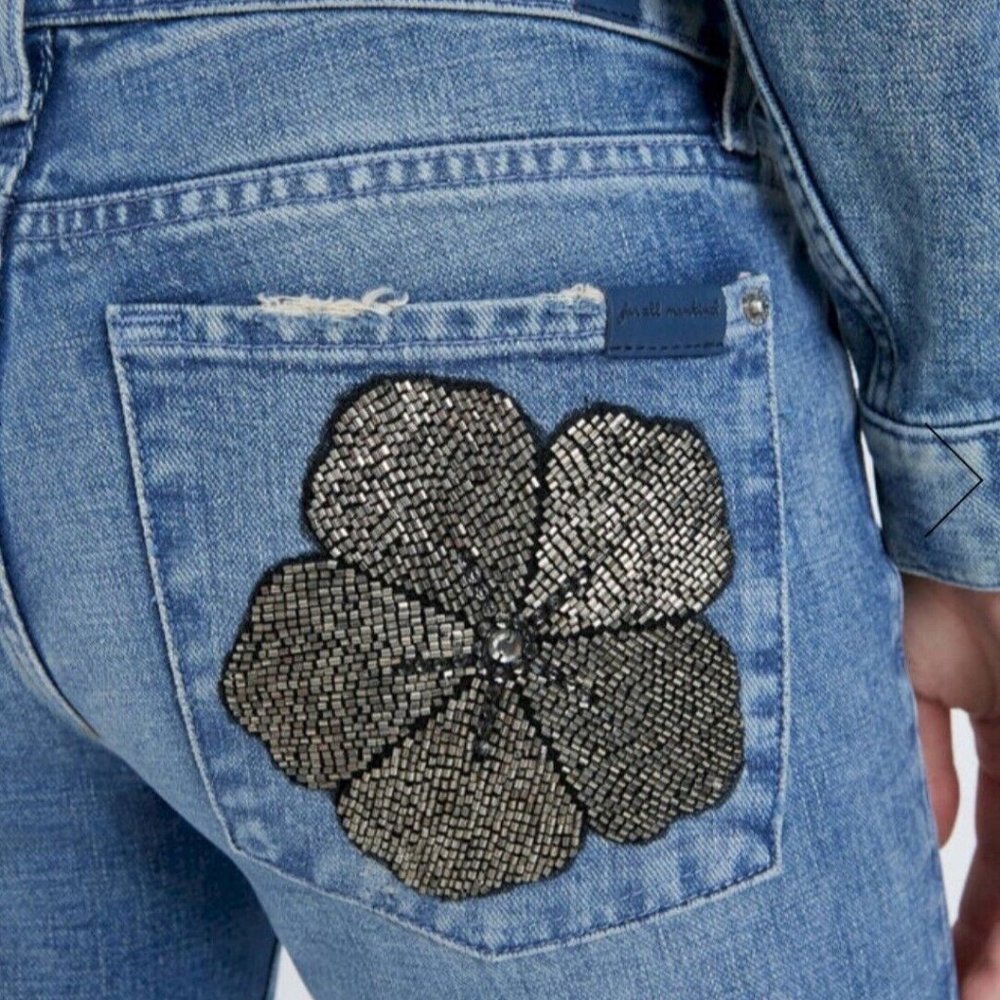 7 all Mankind Beaded Floral Denim Jeans
